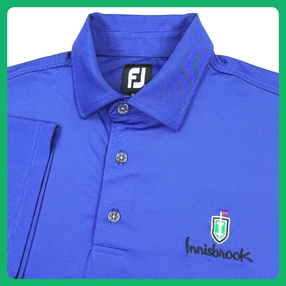 FootJoy FJ INNISBROOK Golf Polo‎ Shirt Men Large Blue Micro Stripe Short Sleeve